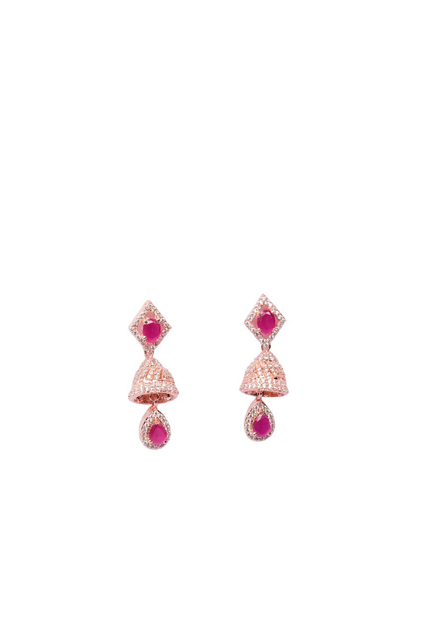Namokriti Rose Gold-Plated Pink Teardrop Jhumka Earrings – Timeless Ethnic Charm